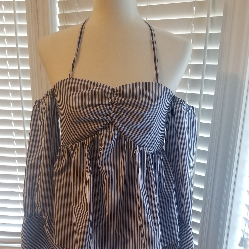 Buffalo Blue & White striped off the shoulders top
